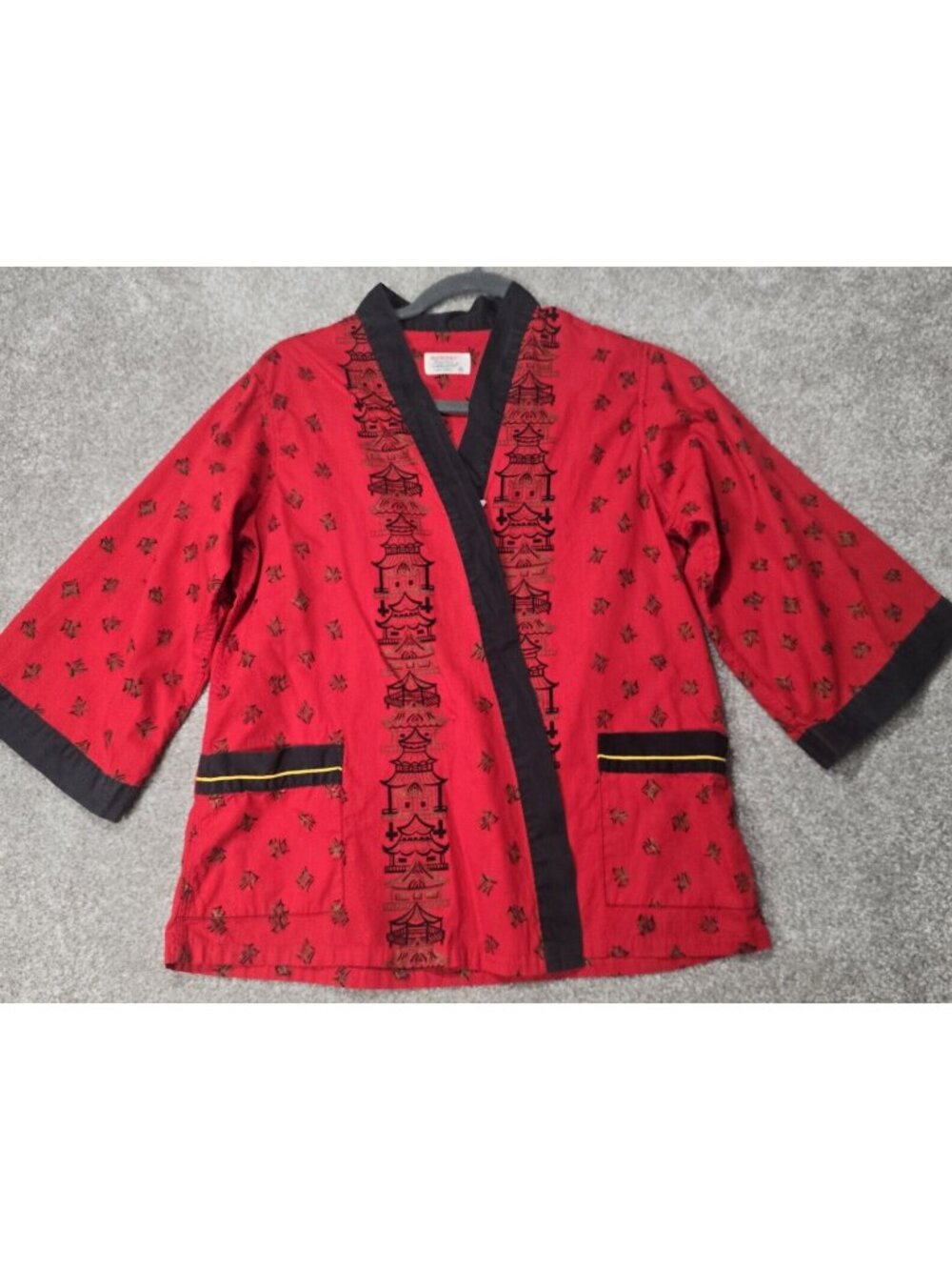 Kabuki Sleepwear by Weldon Vtg Top Shirt Women's 16/36 Cotton Oriental Pockets